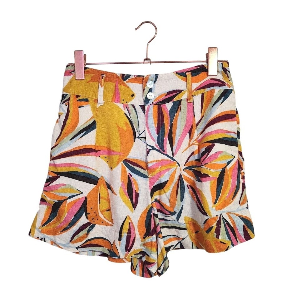 C&C CALIFORINA 100% Linen Shorts lemon citrus fruit resortwear shorts size M